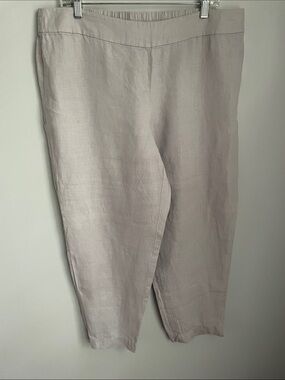 Eileen Fisher Light Gray Organic Linen Pill On Cropped Pants Size Large